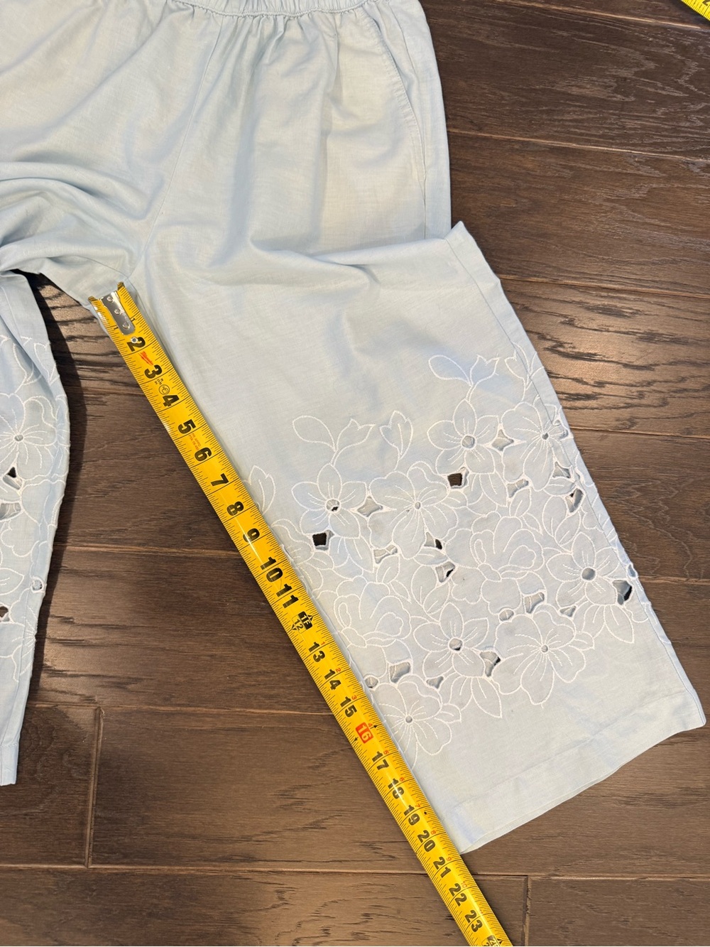 Talbots Petite Light Blue Eyelet Embroidered Linen Blend Crop Pants MP - Picture 13 of 13